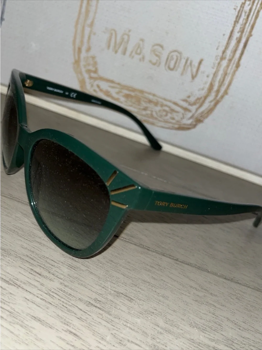 Tory Burch Dark Green Cat-Eye Sunglasses with Gold Accents